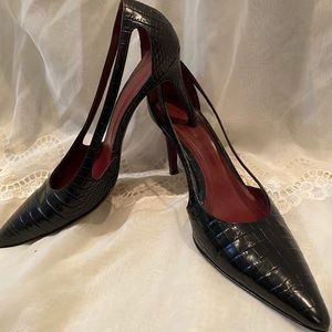 Faux Alligator Black Heels